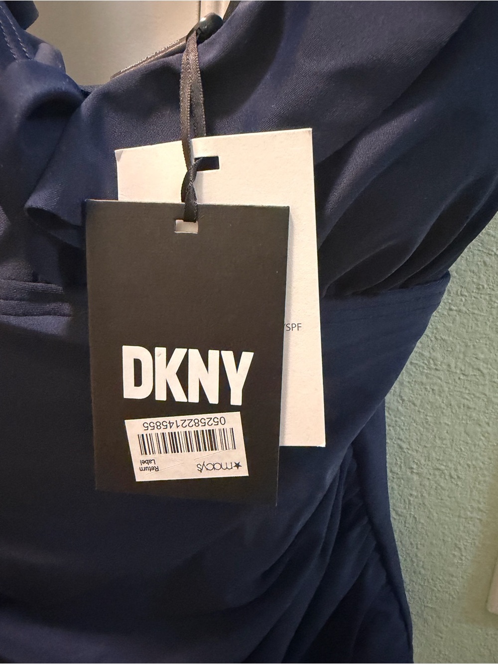 DKNY Women’s Navy Ruffle Plunge Tummy Control one piece swimsuit NWT Size 12 - Picture 2 of 14